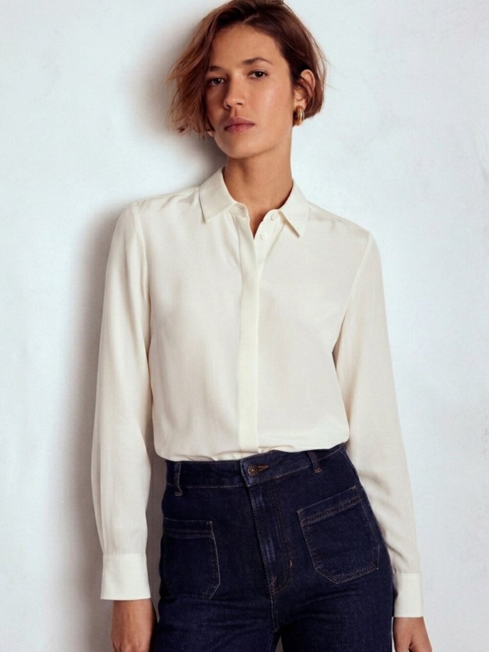 Leifsdottir Anthropologie Essential Silk Blouse Cream Ivory White Button Down 4